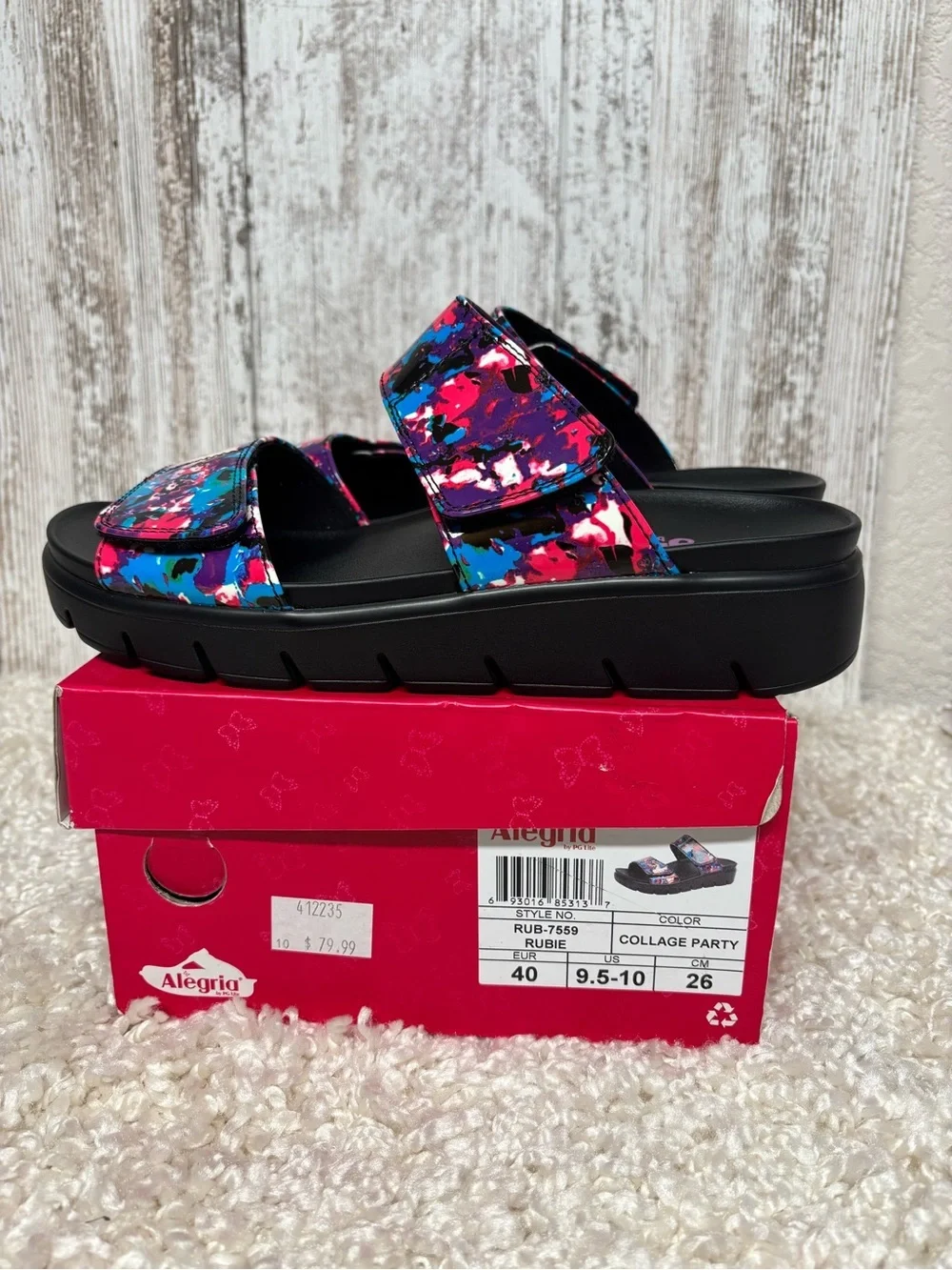 Alegria Women’s Pink Blue Multicolor Abstract Slide Sandals